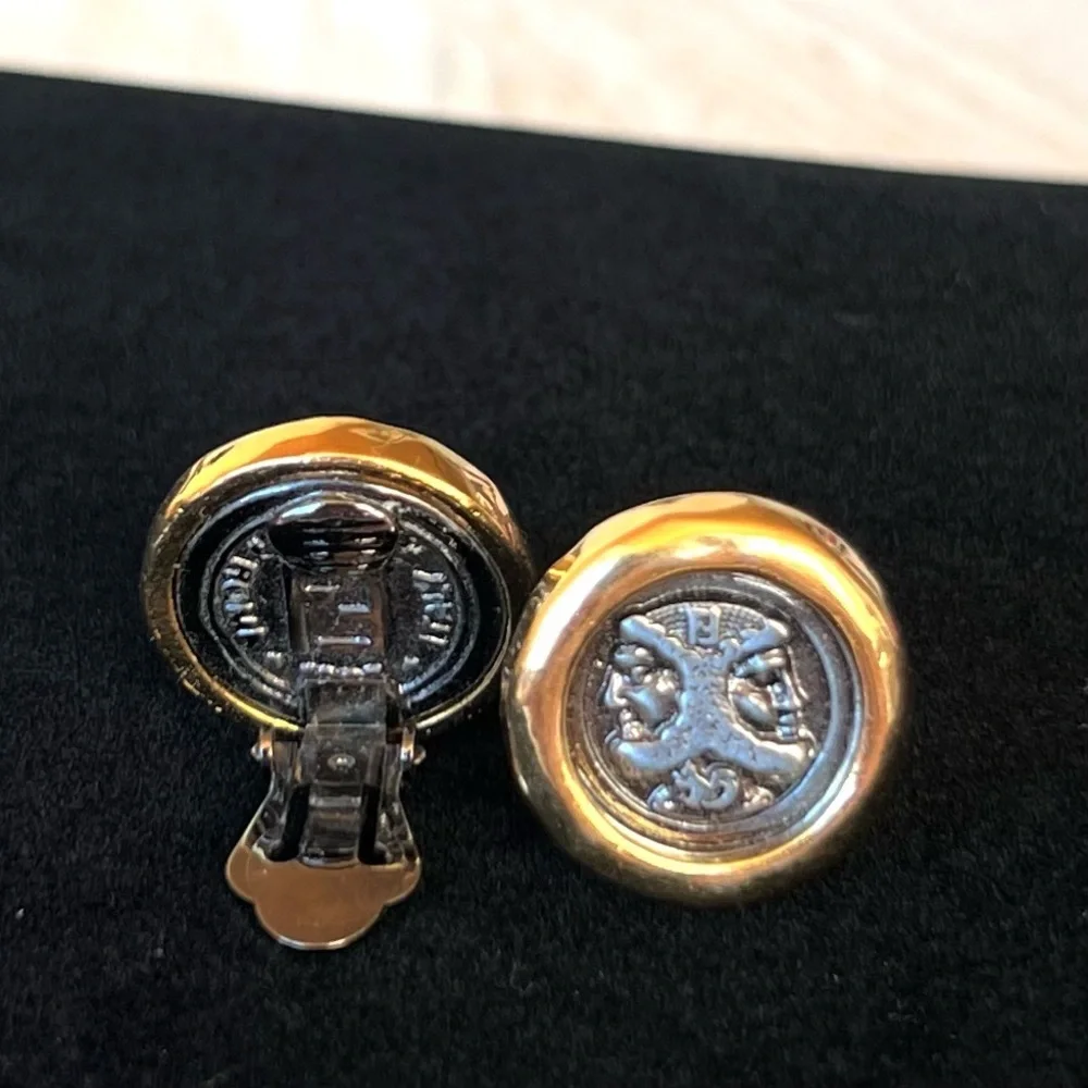Fendi Coin Clip On Earrings Two Tone
